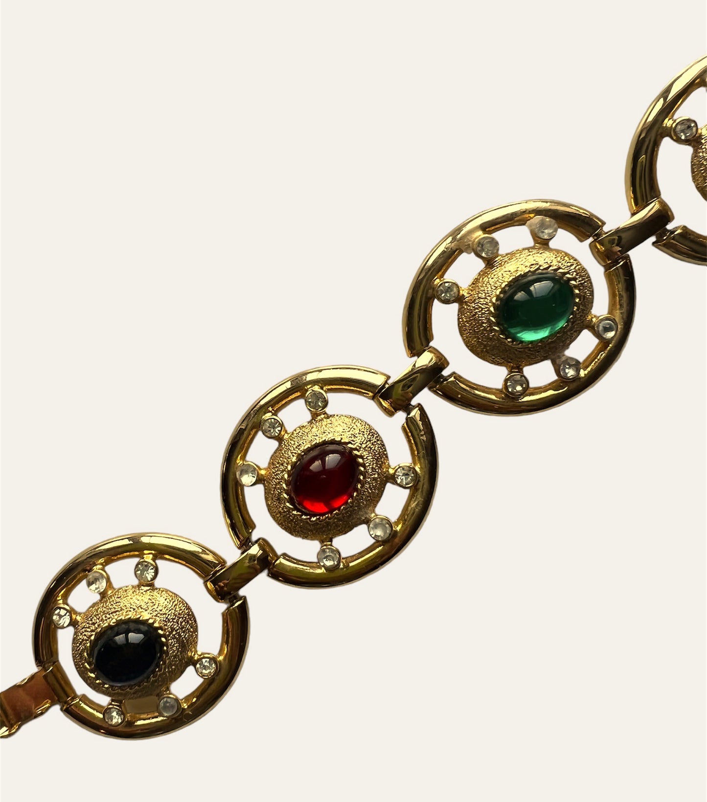 1990's Cabochons Link Gold Tone Bracelet