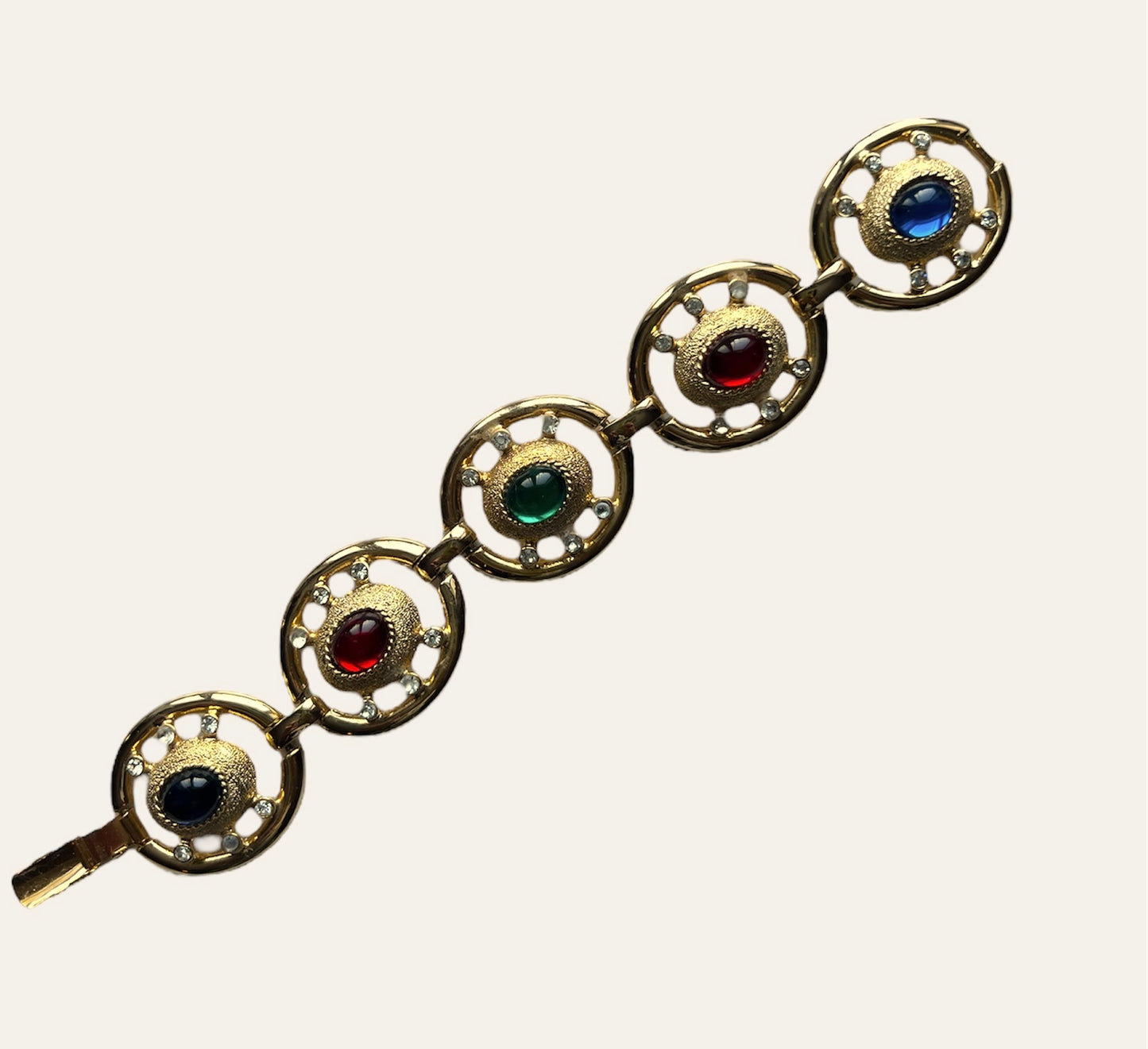 1990's Cabochons Link Gold Tone Bracelet