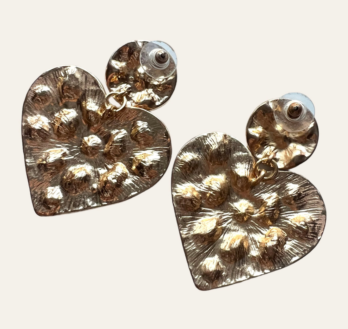 1990's Large Colorful Gold Tone Heart Earrings