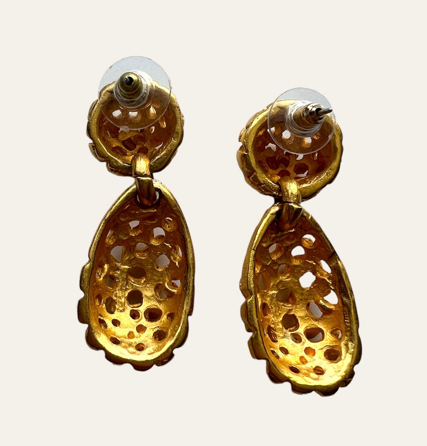 1990's Gold Tone Basketweave Drop Earrings