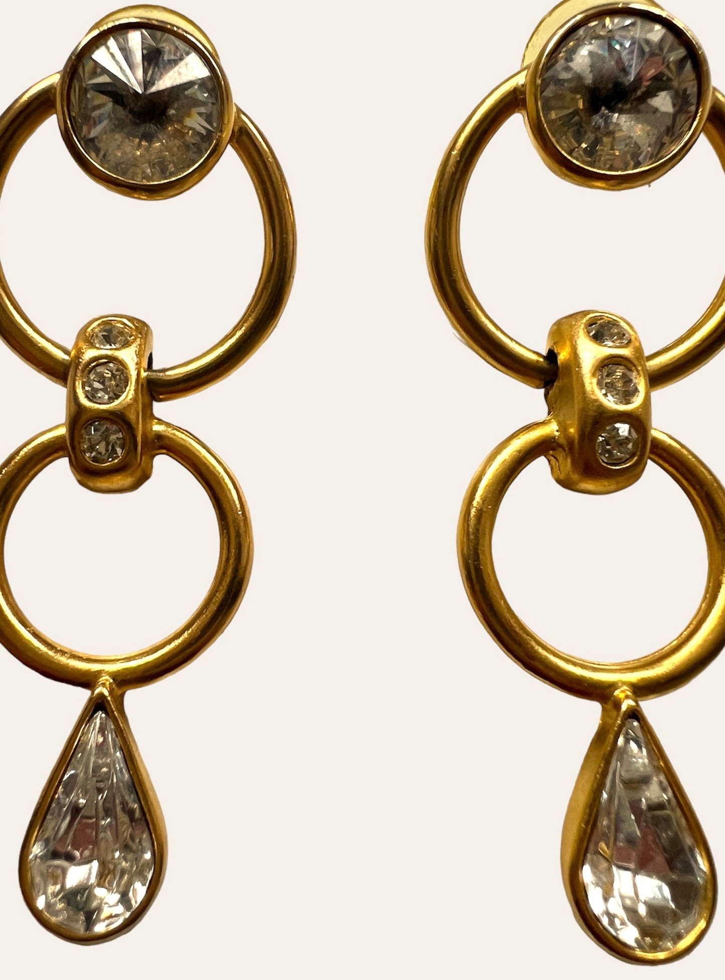 1990's Bijoux Gold Tone and Rhinestone Drop Earrings