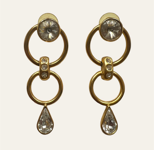 1990's Bijoux Gold Tone and Rhinestone Drop Earrings