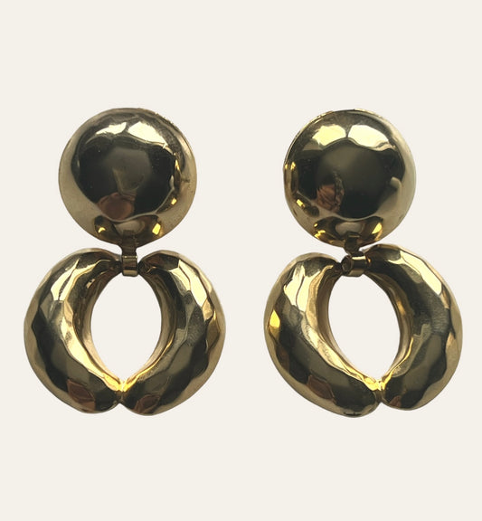 1970's Massive Gold Tone Chunky Drop Earrings