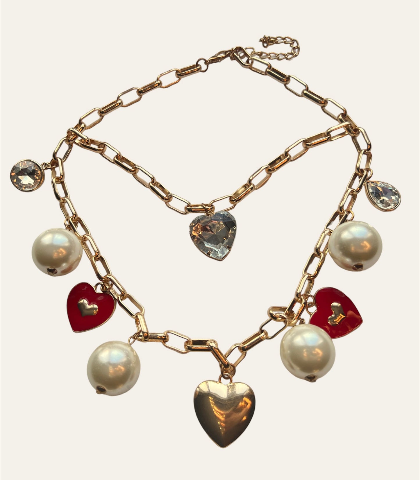 1990's Hearts and Pearls Charm Statement Necklace