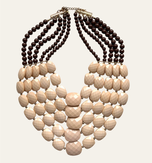 Vintage Brown and Beige Multi Strands Bead Necklace