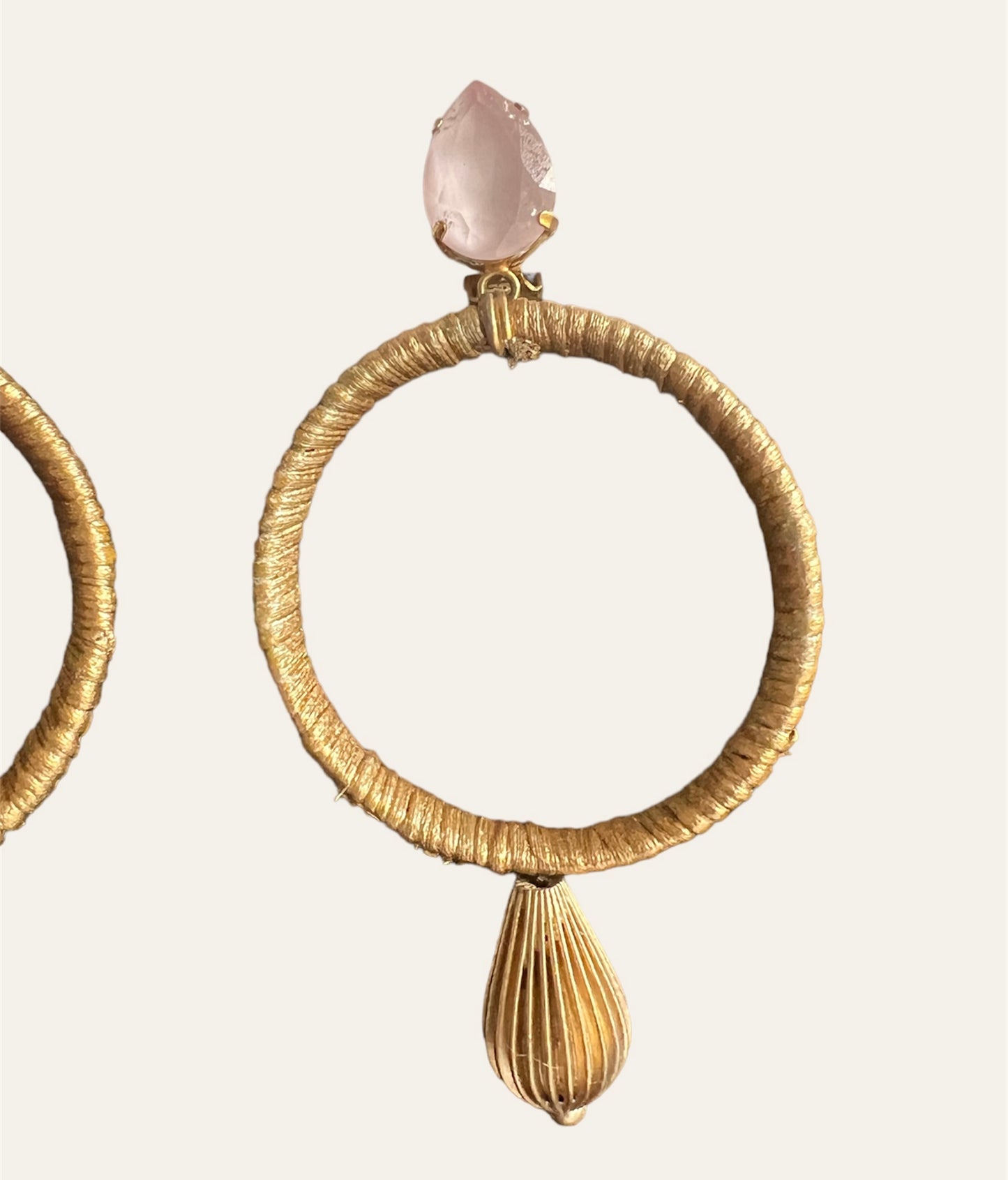 Massive Gold Tone Dangle Hoops With Pink Rhinestones