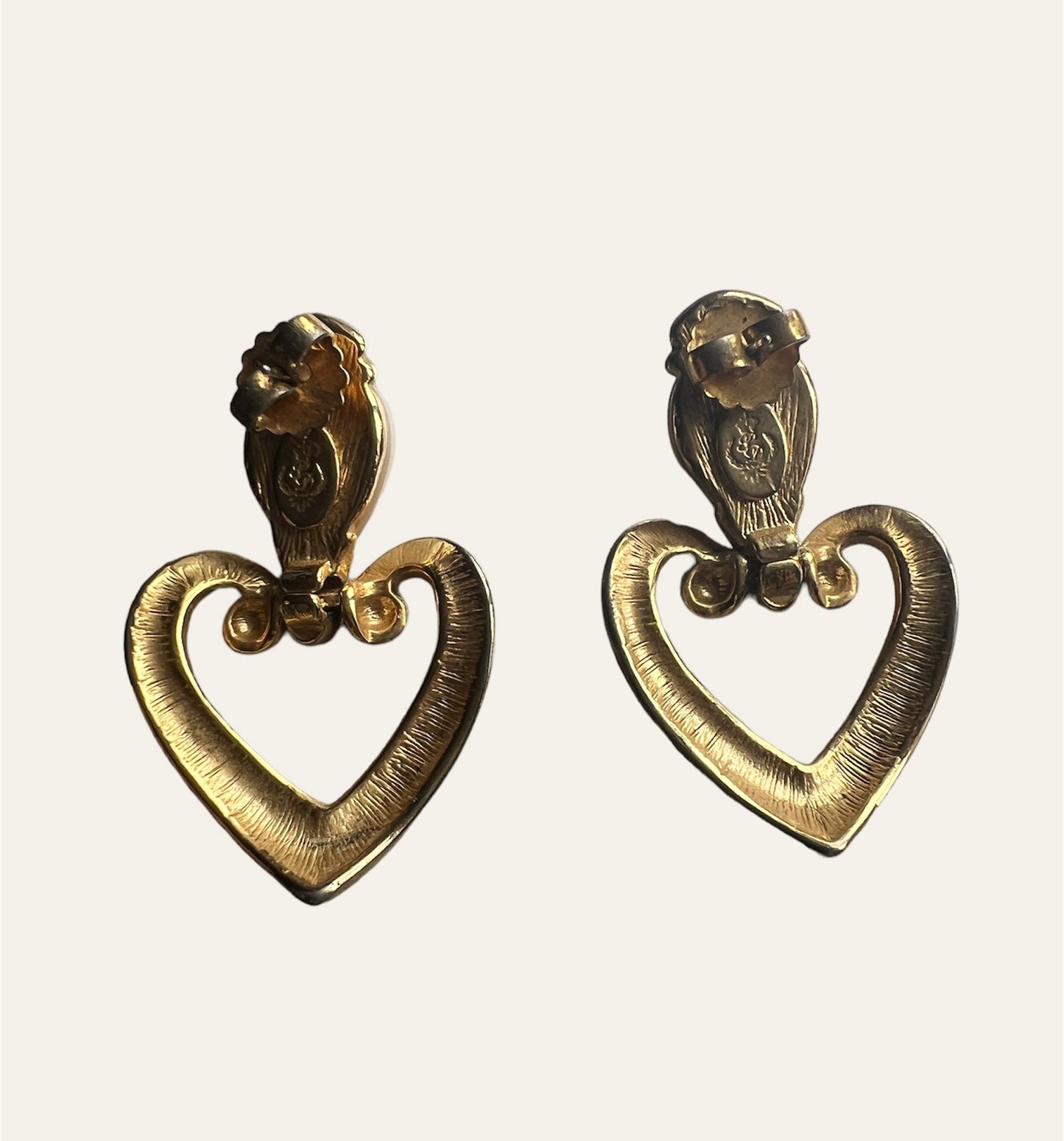 Gold Tone Heart Shaped Drop Earrings With Faux Pearls