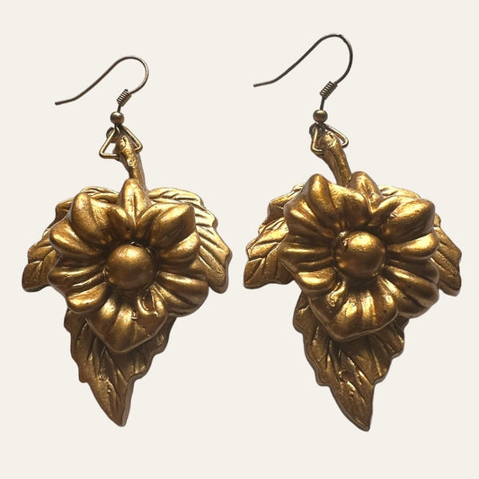 Matte Gold Tone Flowers Dangle Earrings