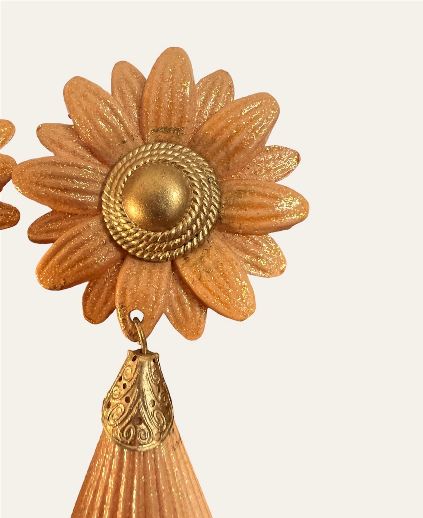 Massive Orange Flowers Clip On Dangle Earrings