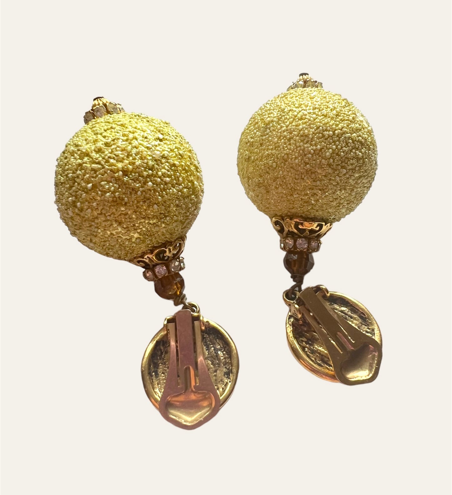 Oversized Gold Tone & Pistachio Green Dangle Clip On Bauble Earrings