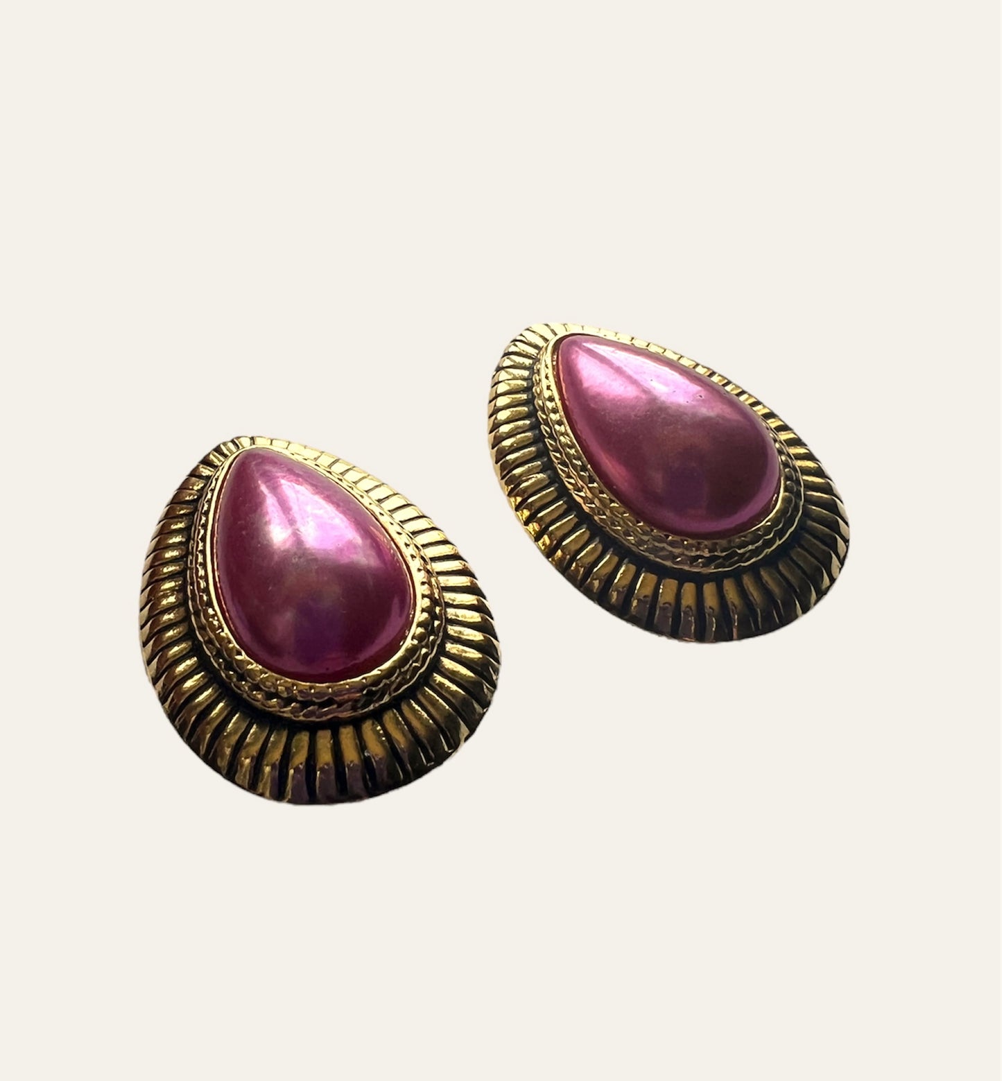 Oversized Gold And French Pink Teardrop Earrings