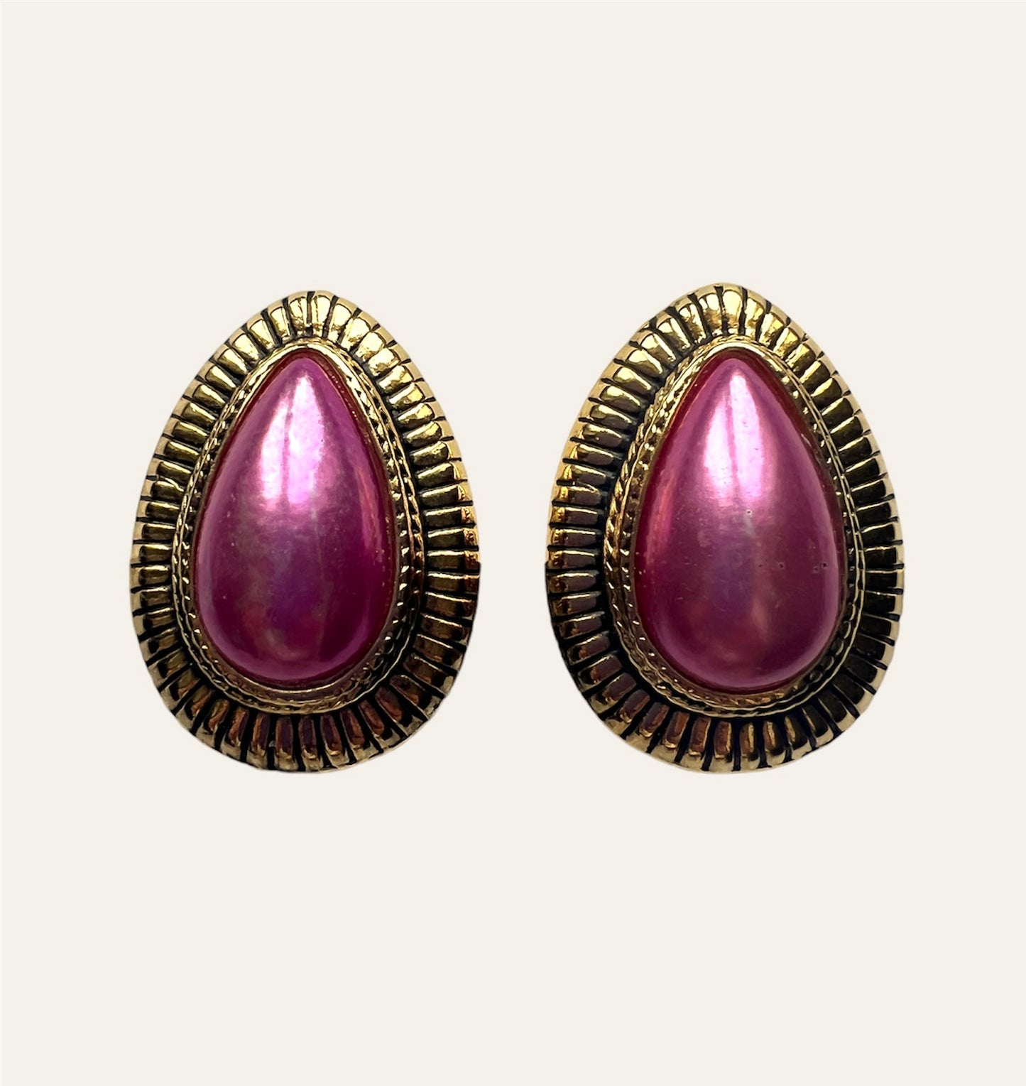 Oversized Gold And French Pink Teardrop Earrings