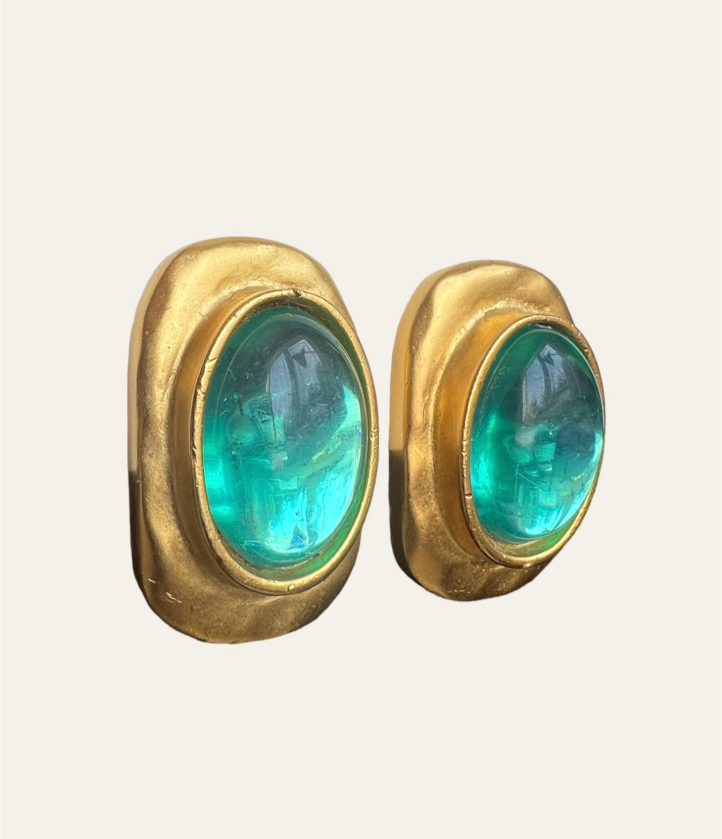 Massive Green Cabochons Clip On Earrings