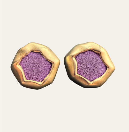 Brushed Gold Tone Purple Clip On Earrings