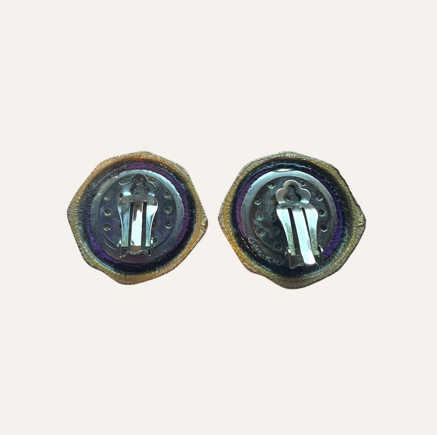 Brushed Gold Tone Purple Clip On Earrings