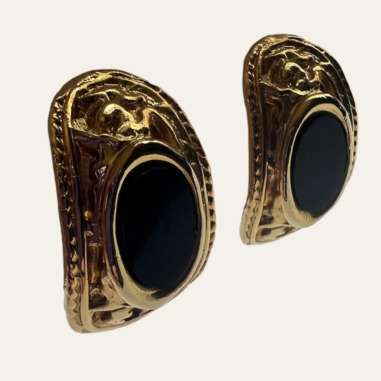 Black And Gold Tone Half Hoop Clip On Earrings