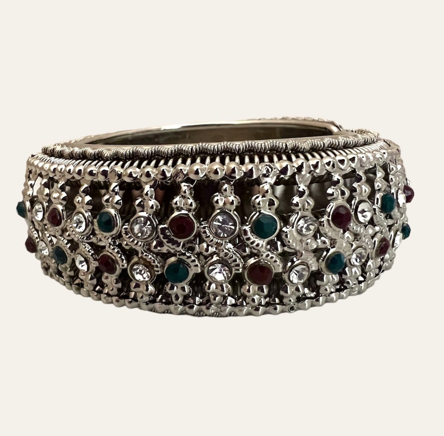 Silver Tone Bangle with Rhinestones