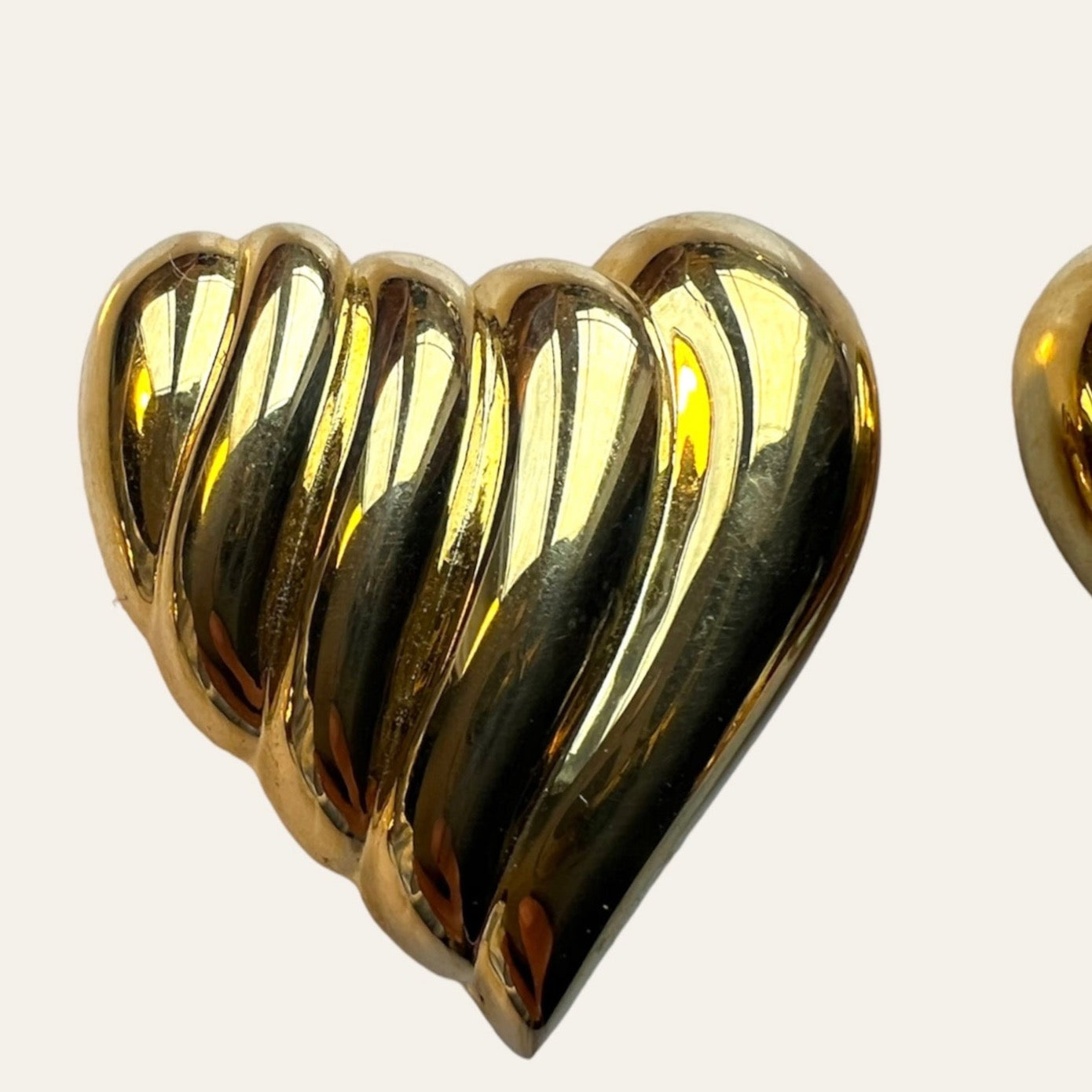 1960's Trifari Gold Tone Petite Swirl Heart Clip On Earrings