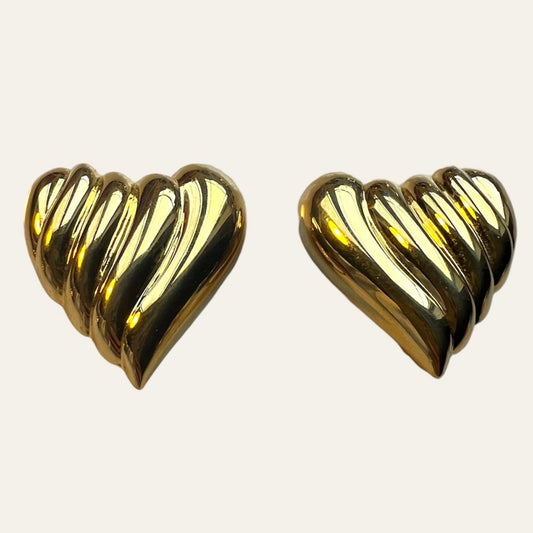 1960's Trifari Gold Tone Petite Swirl Heart Clip On Earrings