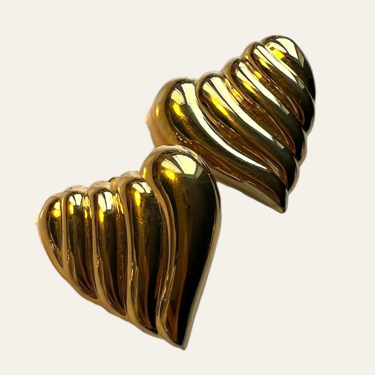 1960's Trifari Gold Tone Petite Swirl Heart Clip On Earrings