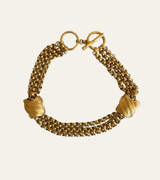 1980's Gold Tone Multi Chain Statement Necklace